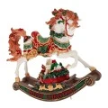 XMAS WHITE COLOUR RESIN WINDING ROCKING HORSE WITH GIFTS AND MUSIC 20,5X7,5X21,5CM