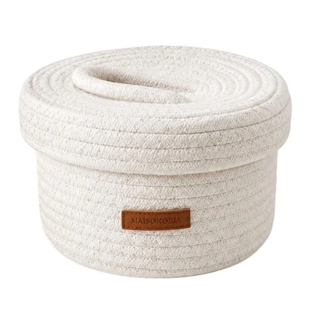WHITE PAPER ROPE BASKET WITH LID D17X10CM