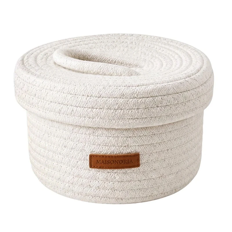 WHITE PAPER ROPE BASKET WITH LID D17X10CM