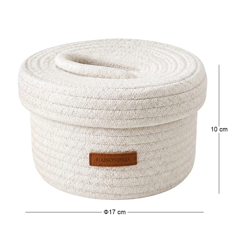 WHITE PAPER ROPE BASKET WITH LID D17X10CM