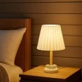 WHITE WOODEN LAMP WITH WHITE HAT AND GLASS AT THE MIDDLE WITH EXTRA LIGHTING 38CM
