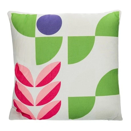 COTTON FABRIC FILLED CUSHION WHITE COLOR WITH COLOURFUL DESIGNS 45X45CM