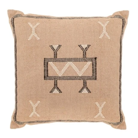 COTTON FABRIC FILLED CUSHION WHITE AND BROWN 45X45CM