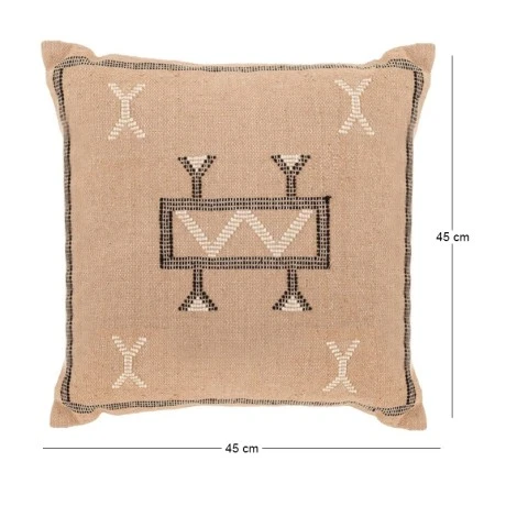 COTTON FABRIC FILLED CUSHION WHITE AND BROWN 45X45CM