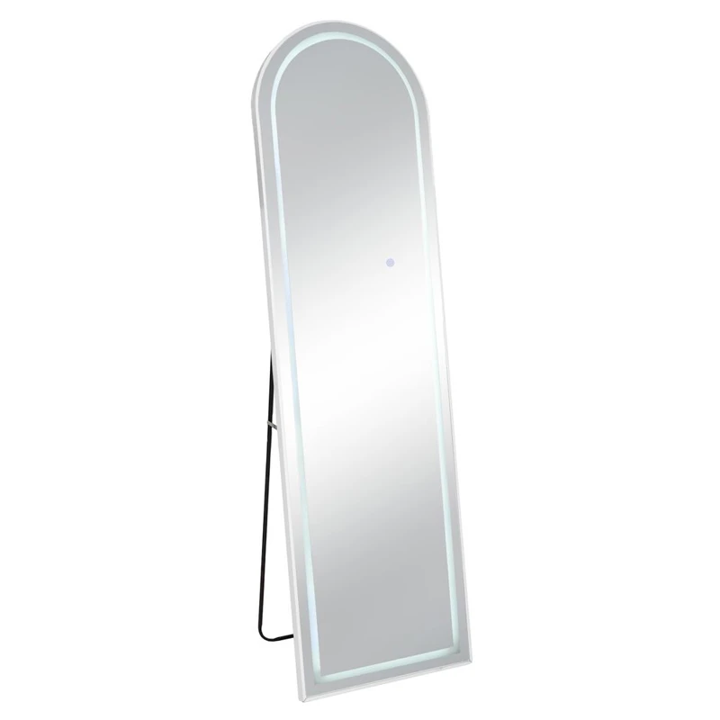 WHITE METAL FLOOR MIRROR WITH TOUCH SCREEN LED LIGHT  D50X170CM