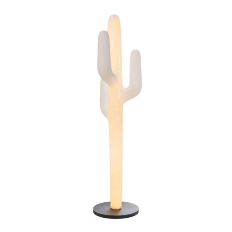 WHITE PLASTIC LIGHTING CACTUS WITH BLACK CIRCEL BASE 195CM