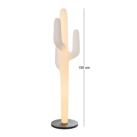 WHITE PLASTIC LIGHTING CACTUS WITH BLACK CIRCEL BASE 195CM