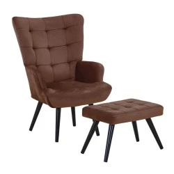 LOBBY Set Armchair & Stool Metal Black/Velure Brown LOBBY Set Armchair & Stool Metal Black/Velure Brown