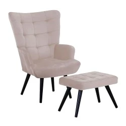 LOBBY Set Armchair & Stool Metal Black/Velure Beige LOBBY Set Armchair & Stool Metal Black/Velure Beige