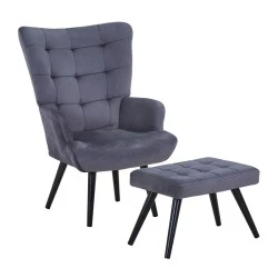 LOBBY Set Armchair & Stool Metal Black/Velure Dark Grey LOBBY Set Armchair & Stool Metal Black/Velure Dark Grey