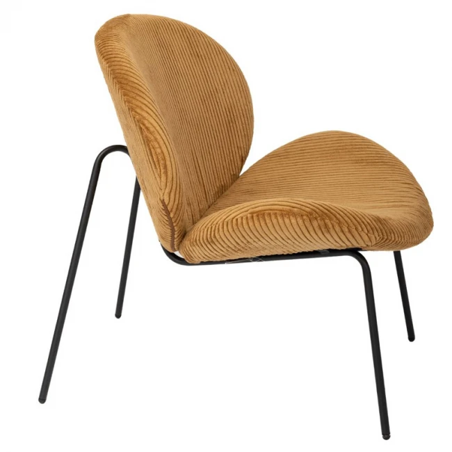 LOUNGE TABLE CHAIR BIRCH BREEZE IN MUSTARD COLOR WITH BLACK IRON LEGS 74X74X75CM