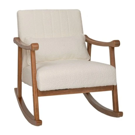 LOUNGE ROCKING CHAIR IN RUBBER WOOD WITH CREAM BOUQUET FABRIC 77Χ64Χ88CM