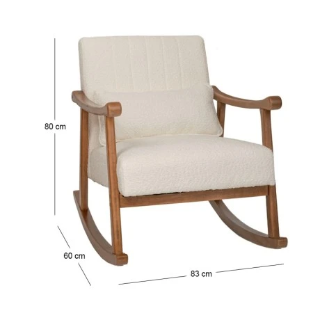 LOUNGE ROCKING CHAIR IN RUBBER WOOD WITH CREAM BOUQUET FABRIC 77Χ64Χ88CM