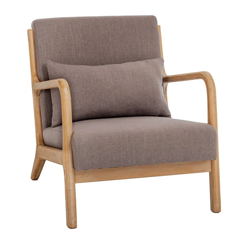 WOODEN ARMCHAIR WITH GREY REMOVABLE CUSHION 66X87X74CM