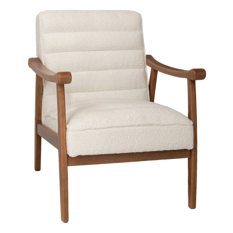 LOUNGE ARMCHAIR MADE OF RUBBER WOOD WITH CREAM BOUCLE FABRIC 81X66X81CM