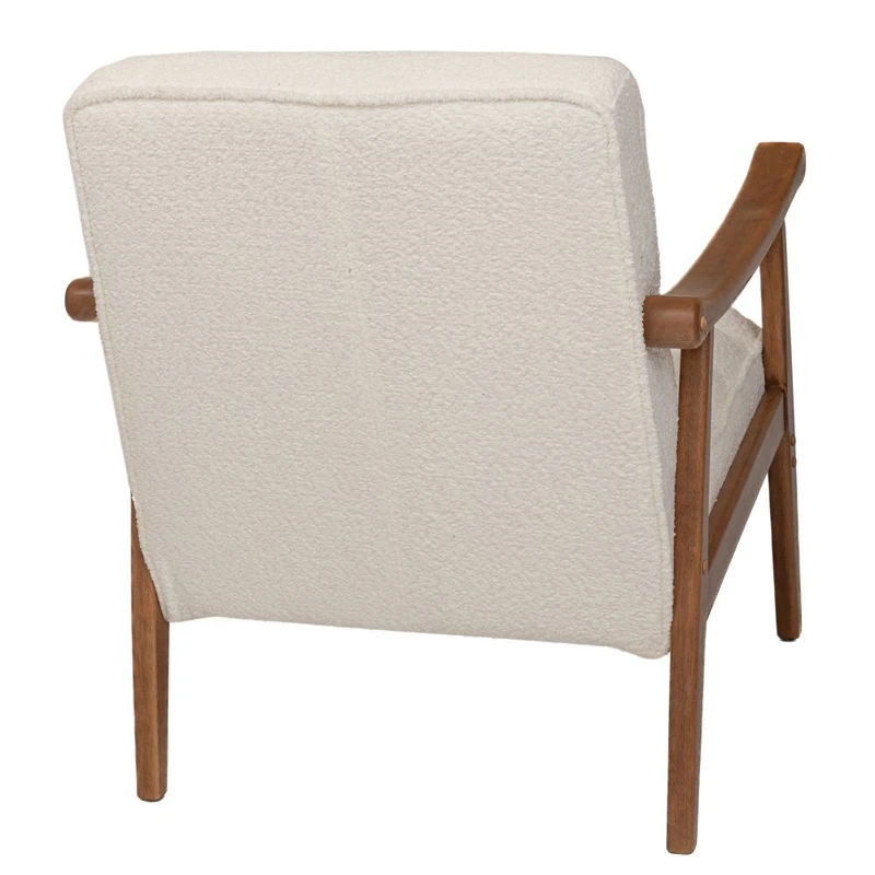 LOUNGE ARMCHAIR MADE OF RUBBER WOOD WITH CREAM BOUCLE FABRIC 81X66X81CM