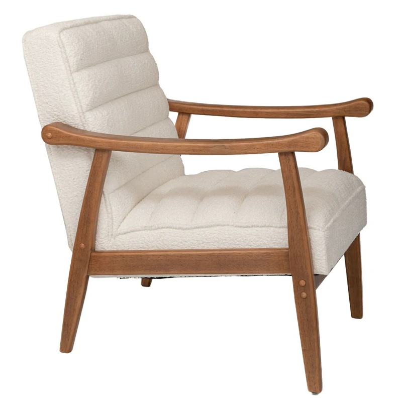 LOUNGE ARMCHAIR MADE OF RUBBER WOOD WITH CREAM BOUCLE FABRIC 81X66X81CM