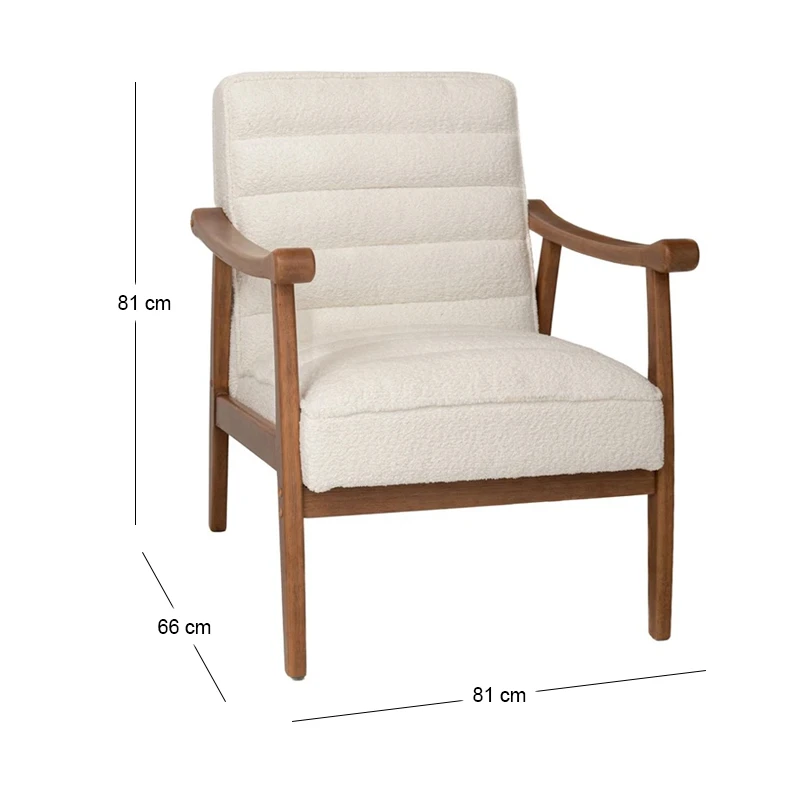 LOUNGE ARMCHAIR MADE OF RUBBER WOOD WITH CREAM BOUCLE FABRIC 81X66X81CM