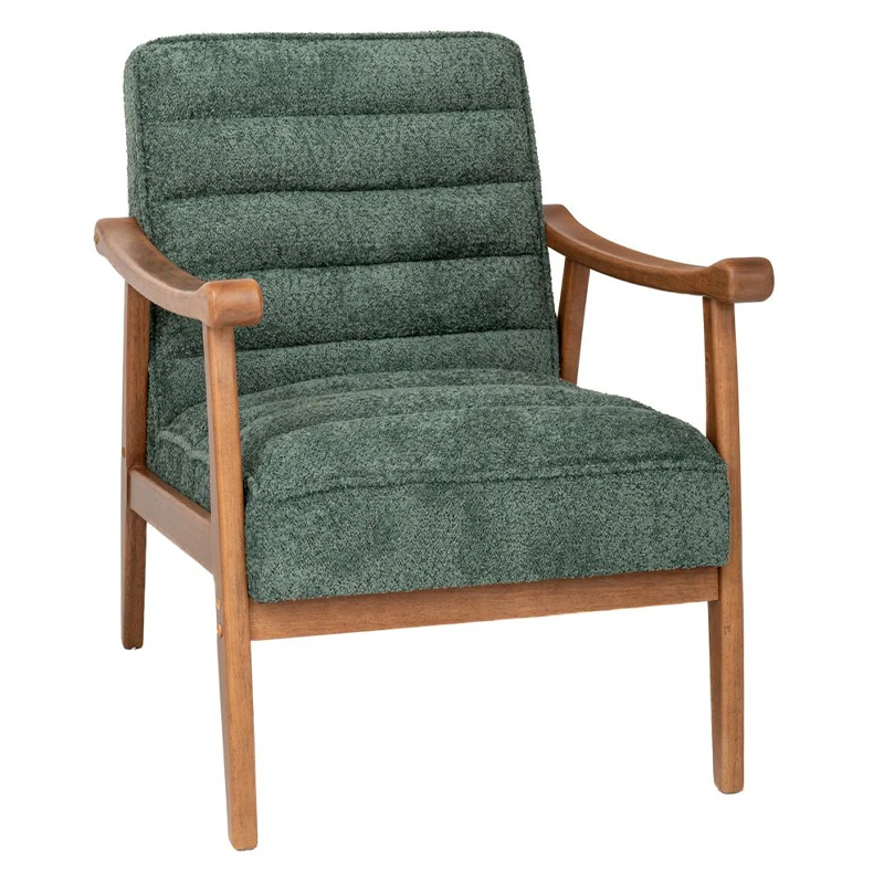 LOUNGE ARMCHAIR MADE OF RUBBER WOOD WITH PETROL BOUCLE FABRIC 81X66X81CM