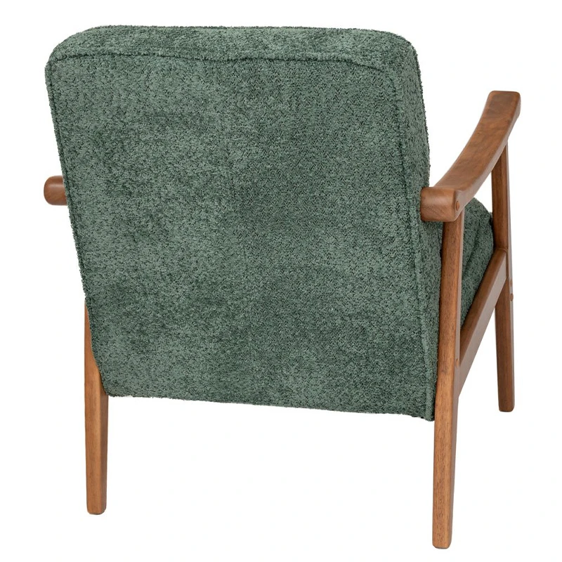 LOUNGE ARMCHAIR MADE OF RUBBER WOOD WITH PETROL BOUCLE FABRIC 81X66X81CM