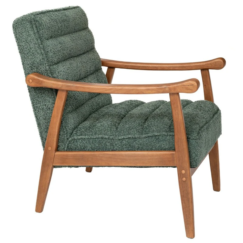 LOUNGE ARMCHAIR MADE OF RUBBER WOOD WITH PETROL BOUCLE FABRIC 81X66X81CM