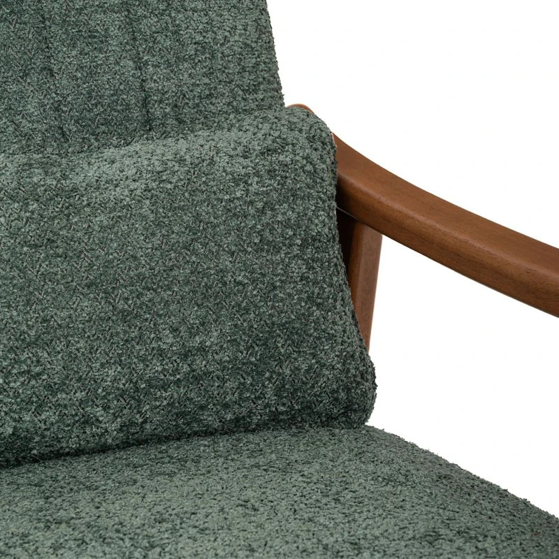 LOUNGE ARMCHAIR MADE OF RUBBER WOOD WITH PETROL BOUCLE FABRIC 81X66X81CM