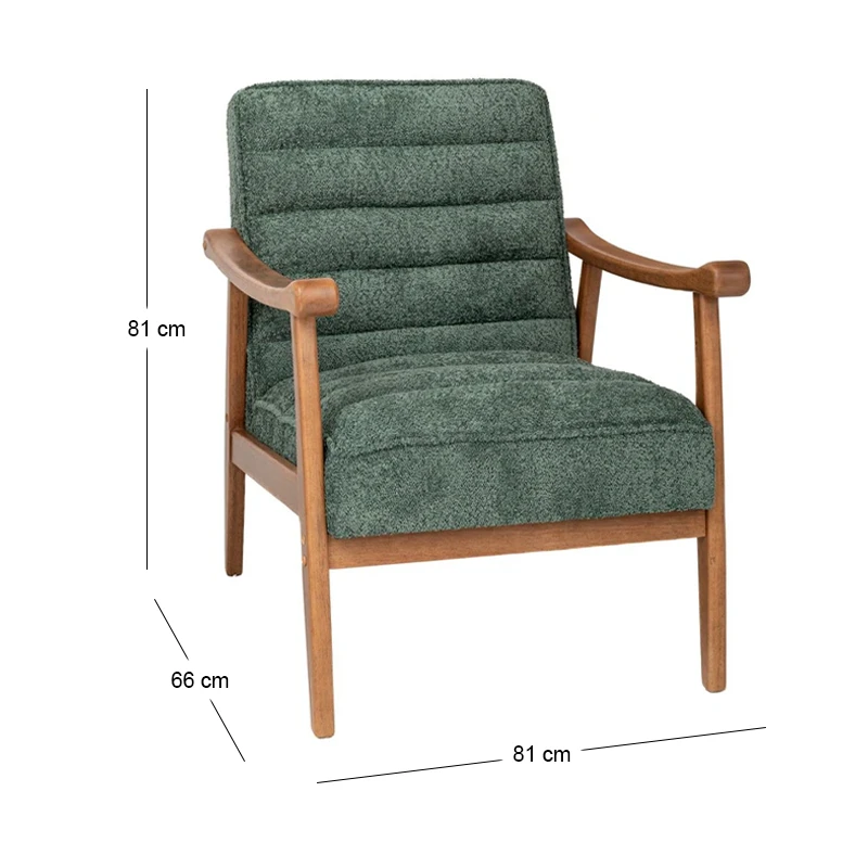 LOUNGE ARMCHAIR MADE OF RUBBER WOOD WITH PETROL BOUCLE FABRIC 81X66X81CM
