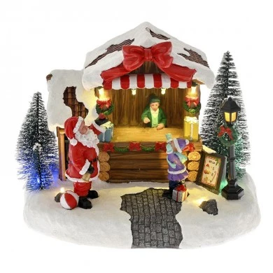 CHRISTMAS SHOP ANIMATED WITH LIGHTS 21X14X16CM