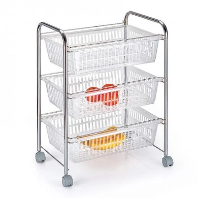 Metallic wheeled rack in silver color 45x35x64cm.