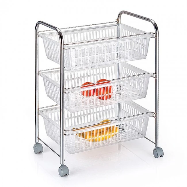 Metallic wheeled rack in silver color 45x35x64cm.