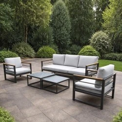 MARILIAN Set (5pcs) Metal Dark Grey/Cushions Light Grey
