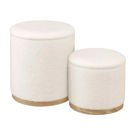 MATIC Set-2 Storage Stool-Side Table Teddy Cream Fabric