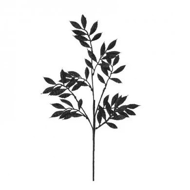 BLACK GLITTER FERN STEM 80CM