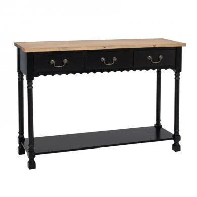 BLACK WOODEN CONSOLE TABLE WITH WOODEN TOP 120X33X82CM