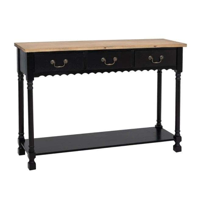 BLACK WOODEN CONSOLE TABLE WITH WOODEN TOP 120X33X82CM
