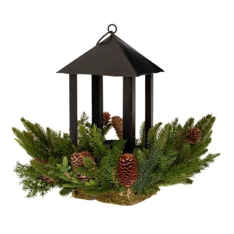 BLACK CANDLE HOLDER LANTERN WITH PINE CONES 33X28CM