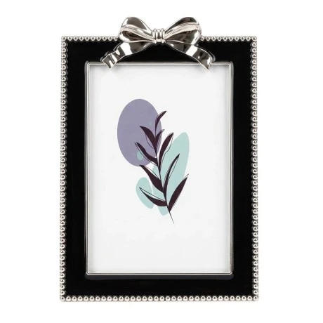BLACK METAL PHOTO FRAME WITH SILVER BOW AND PEARLS 19Χ13CM