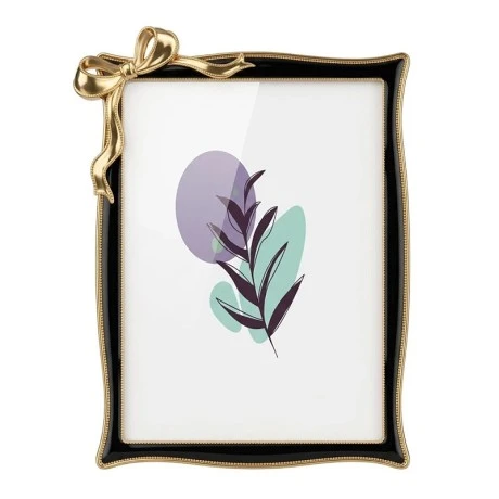 BLACK METAL PHOTO FRAME WITH GOLD BOW 21X16CM