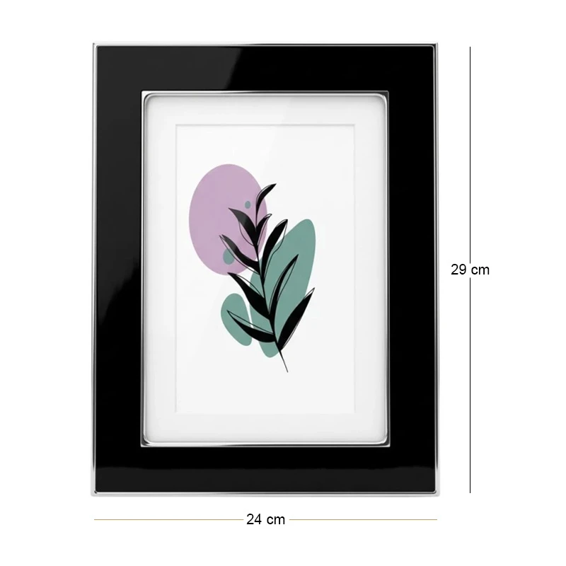 BLACK WITH SILVER COVER METAL PHOTO FRAME WITH LIQUID GLASS EFFECT 29X24CM