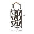BLACK METAL WINE RACK WITH 3 LEATHER BOTTLE CASES AND WOODEN HANDLE 17,5X13X52CM