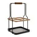 BLACK METAL WINE RACK FOR 4 BOTTLES WITH WOODEN DETAILS 25,5X24X40