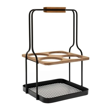 BLACK METAL WINE RACK FOR 4 BOTTLES WITH WOODEN DETAILS 25,5X24X40