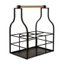 BLACK METAL WINE RACK FOR 6 BOTTLES WITH WOODEN HANDLE 33X23X40,5CM