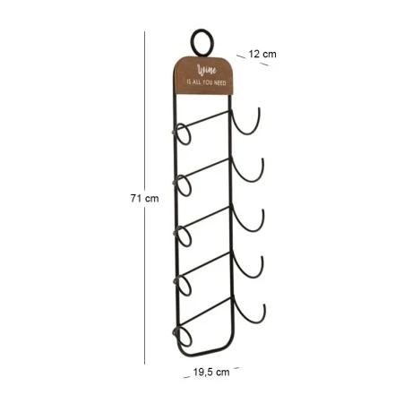 BLACK METAL WALL WINE RACK FOR 5 BOTTLES 19,5X12X71CM