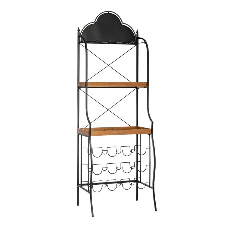 DECO BLACK METALLIC SHELF BAR WITH WOODEN SHELVES 59Χ37Χ173CM