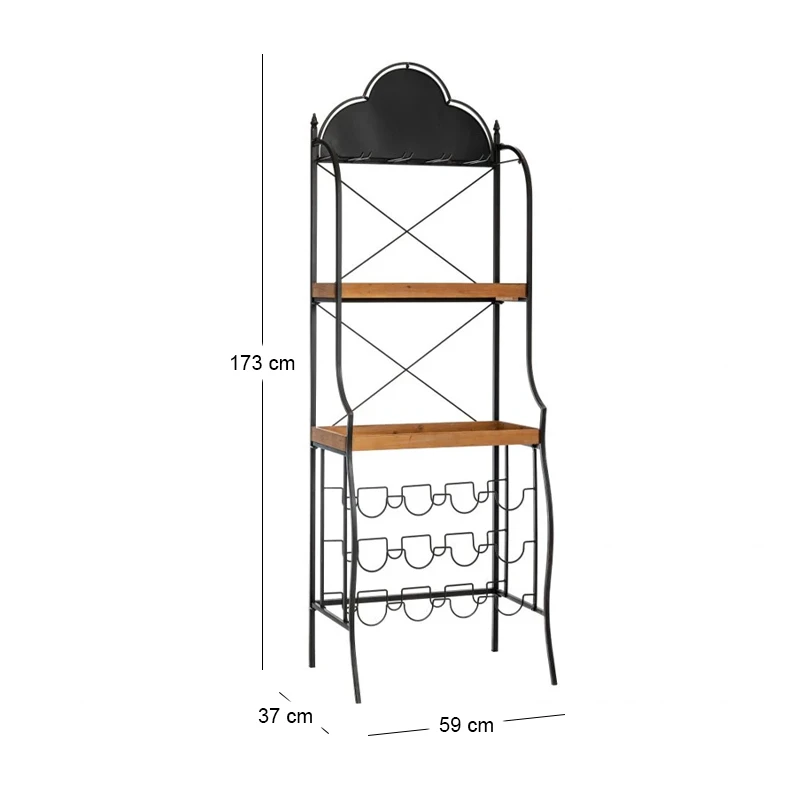 DECO BLACK METALLIC SHELF BAR WITH WOODEN SHELVES 59Χ37Χ173CM