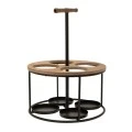 BLACK METAL ROUND WINE RACK FOR 4 BOTTLES WITH WOODEN DETAILS 30X30X39,5CM