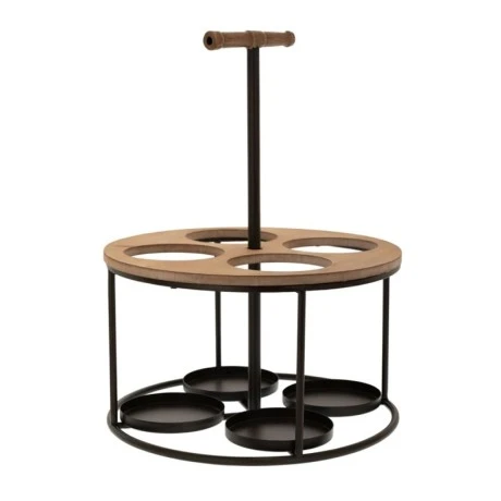 BLACK METAL ROUND WINE RACK FOR 4 BOTTLES WITH WOODEN DETAILS 30X30X39,5CM