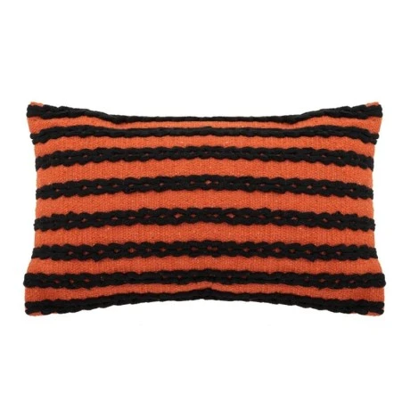 BROWN WITH BLACK STRIPES COTTON FABRIC FILLED CUSHION 50X33CM