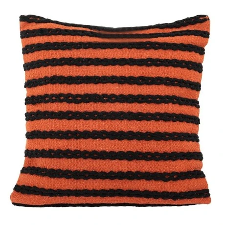 BROWN WITH BLACK STRIPES COTTON FABRIC FILLED CUSHION 50X50CM